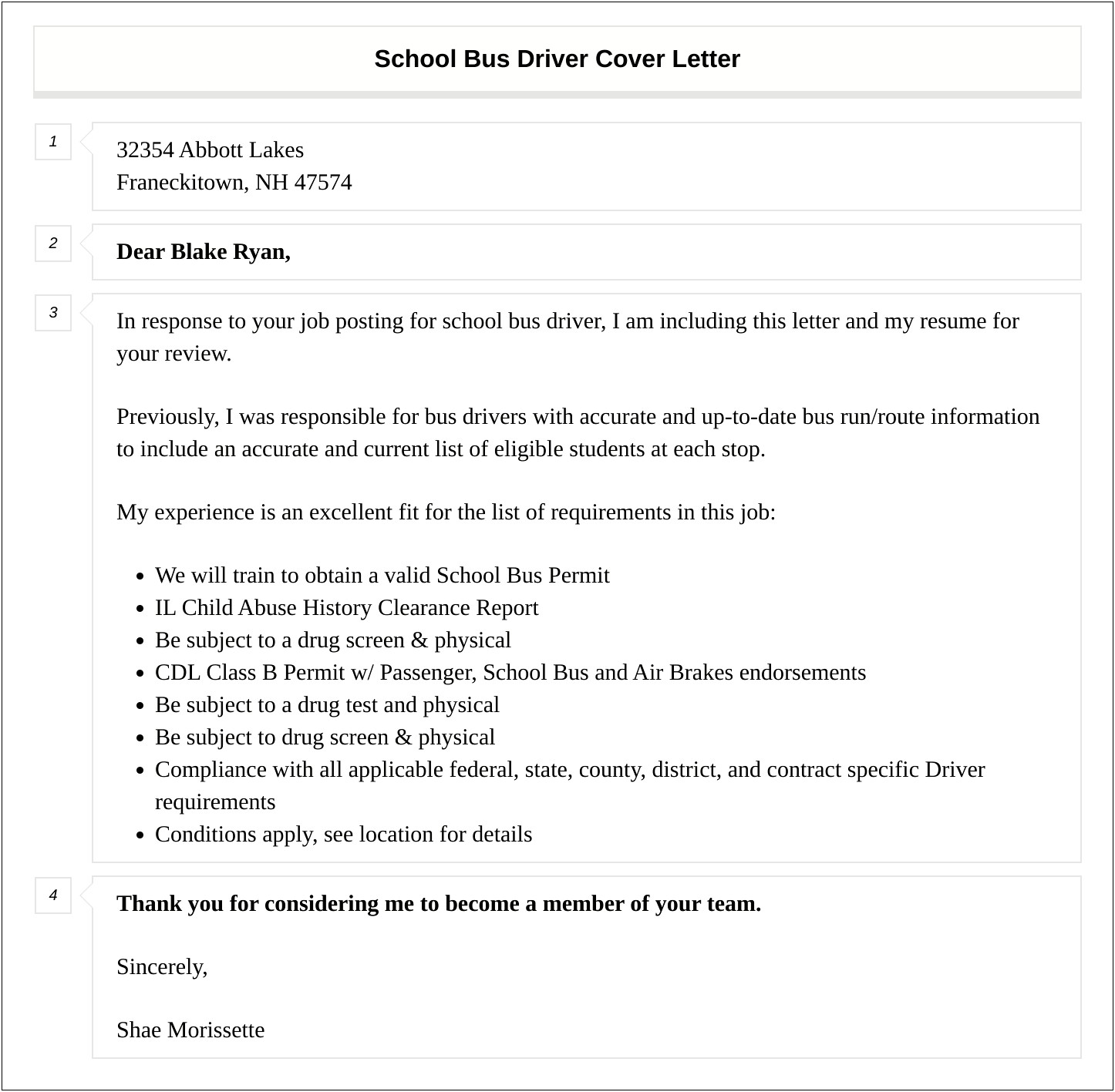 School Bus Driver Resume Cover Letter