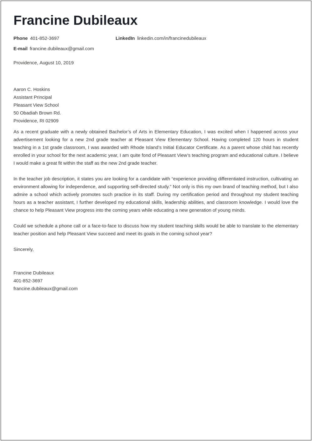 Science Teacher Resume Cover Letter Examples