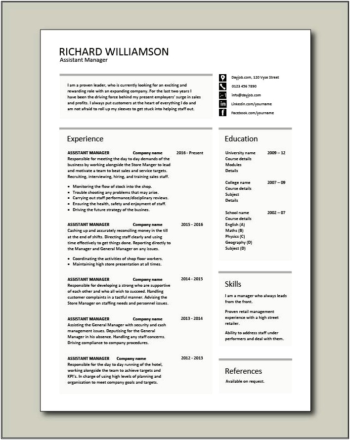 Security Back Up Training Manager Resume