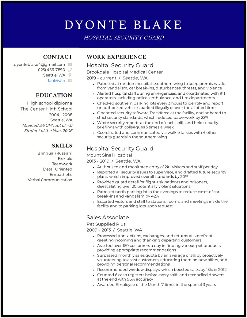 Security Guard Resume Examples And Samples