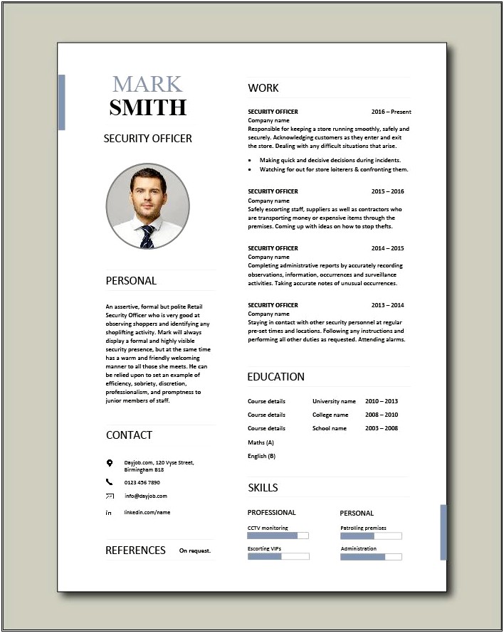 Security Guard Resume With No Experience Examples