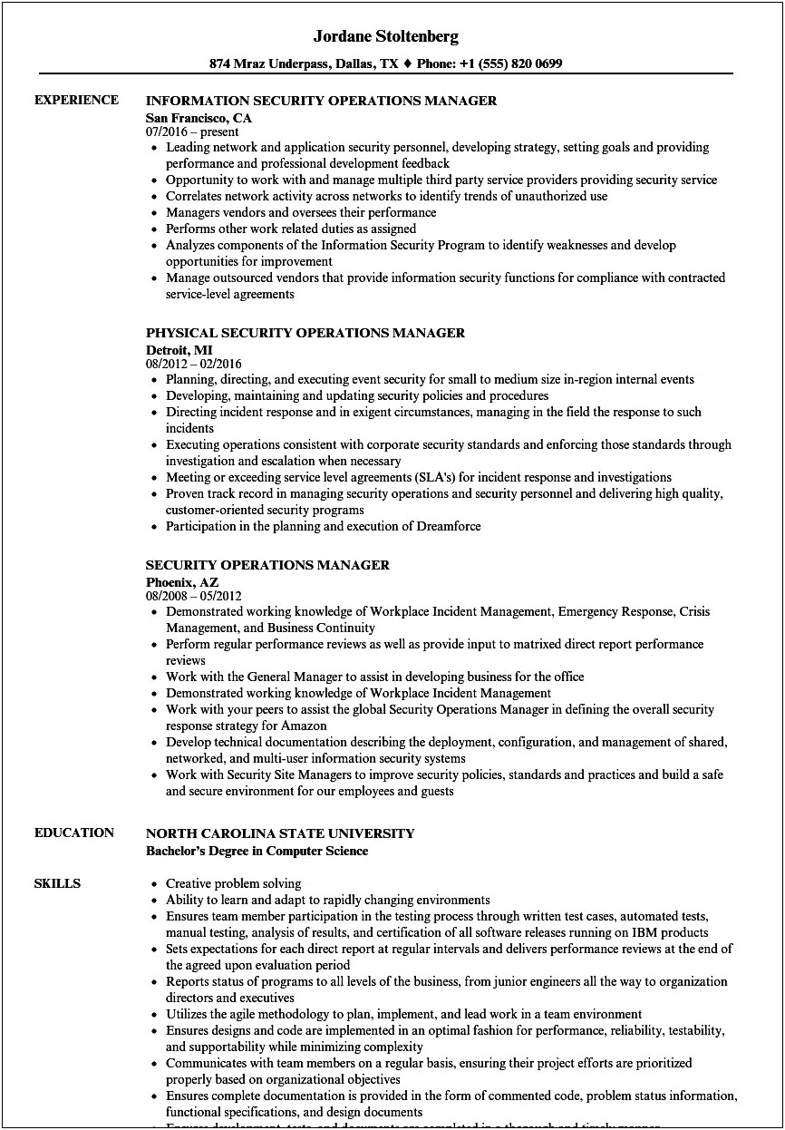 Security Officer For A Plant Resume Skills