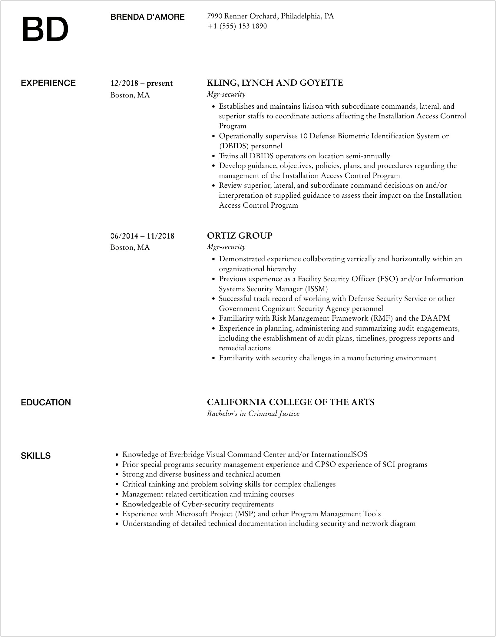 Security Resume Sample & Template Monster.camonster.ca