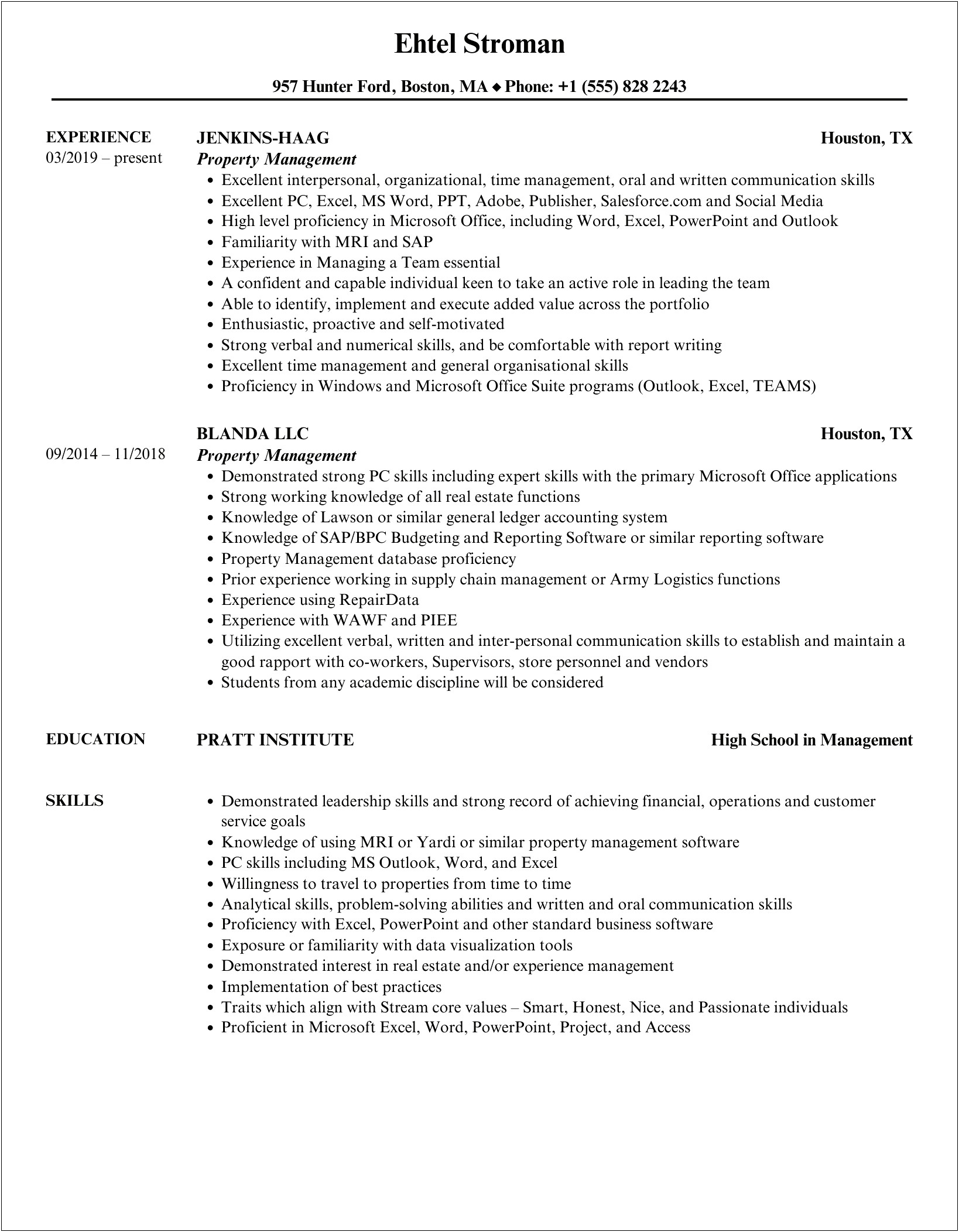 Seek To Further My Property Manager Resume