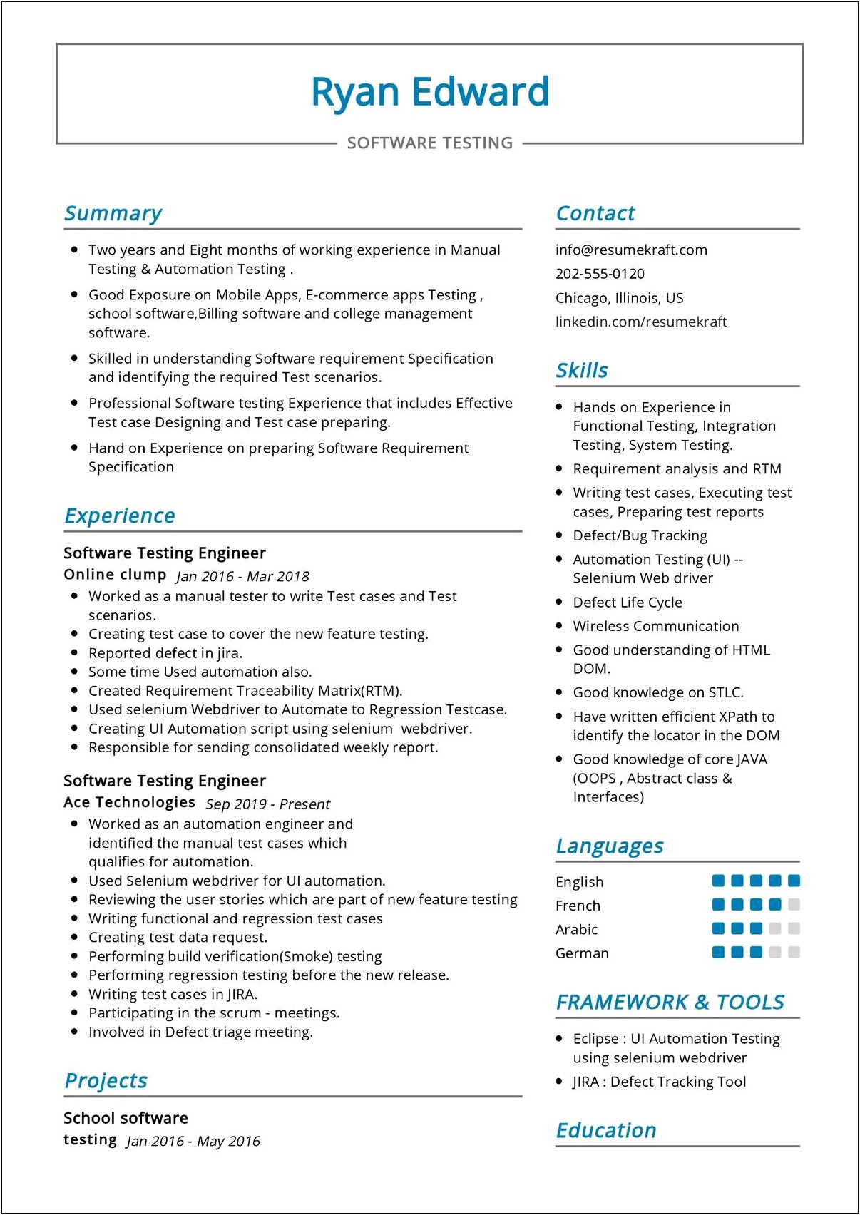 Selenium Webdriver 2 Years Experience Resume