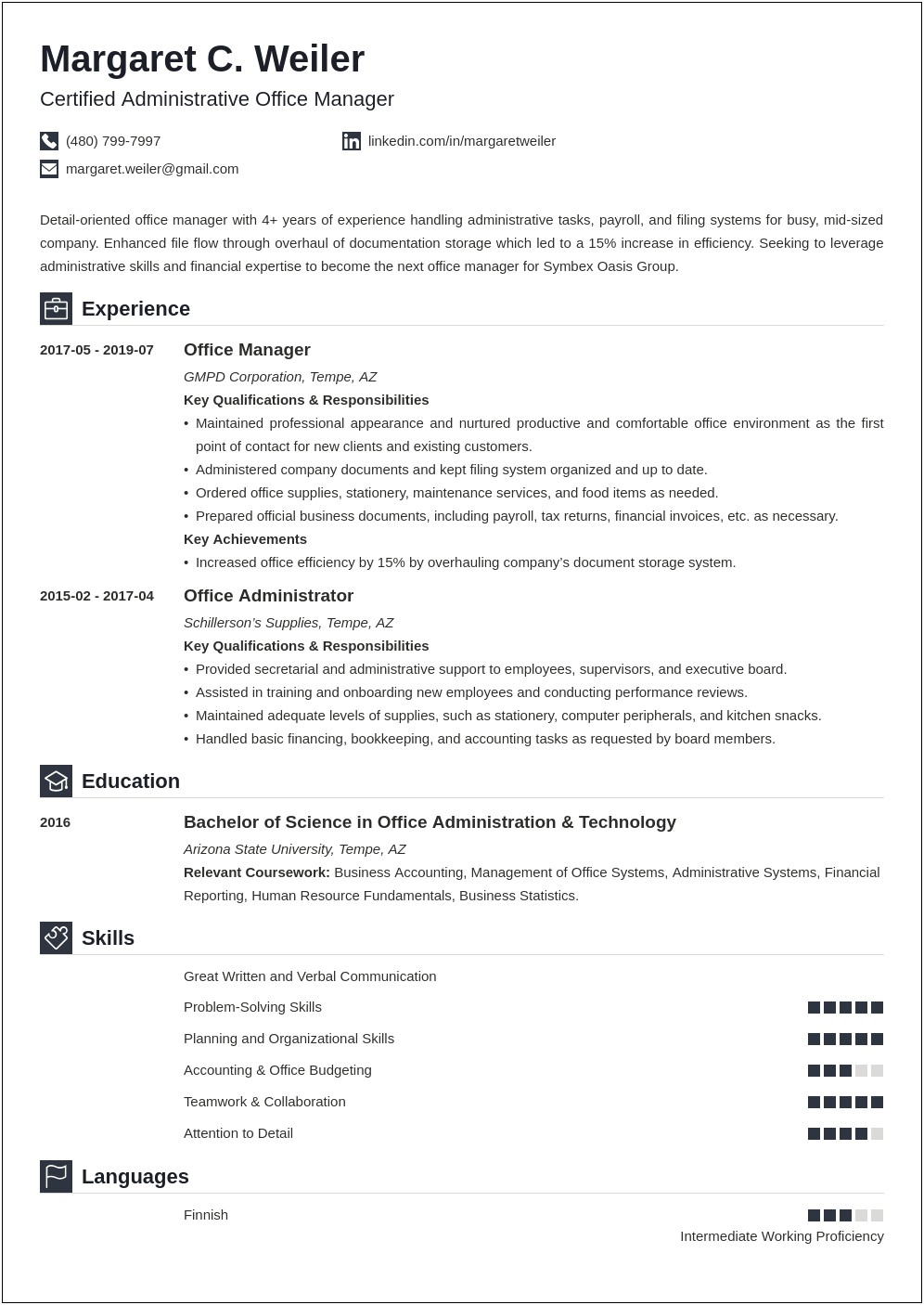 Self Employed Office Manager Resume Example