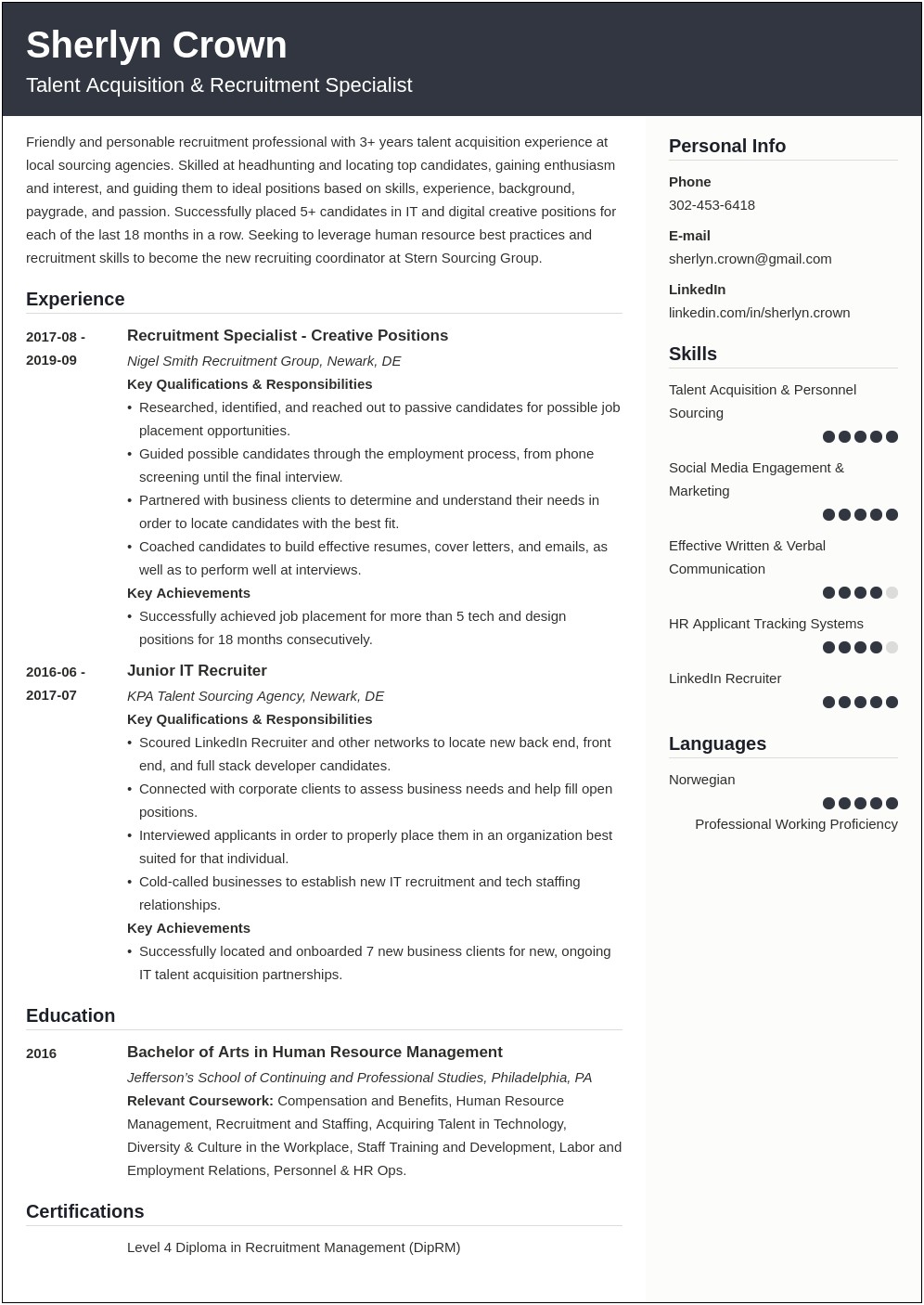 Sending Resume To Recruiter Email Example
