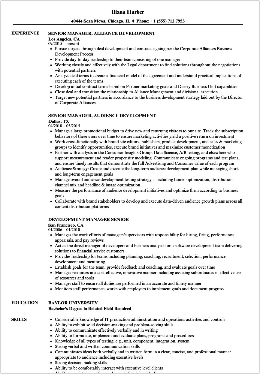 Senior Business Development Manager Resume Sample