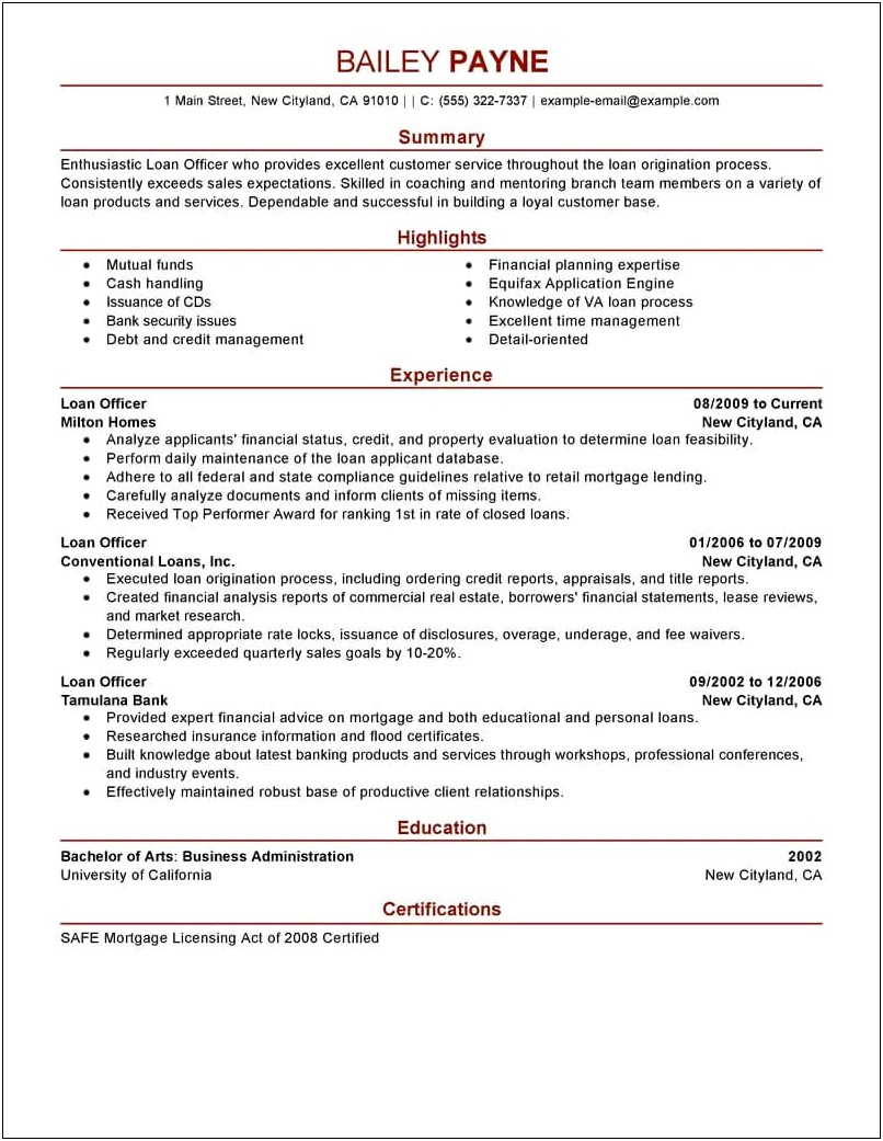 Senior Credit Officer Job Description Resume