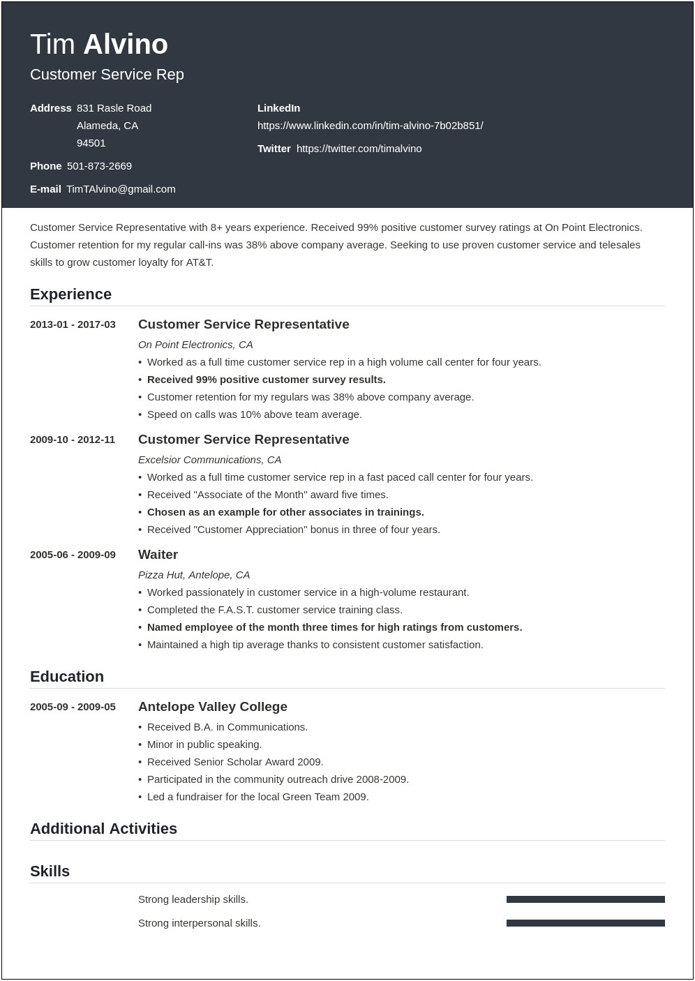 Senior Customer Service Representative Resume Template