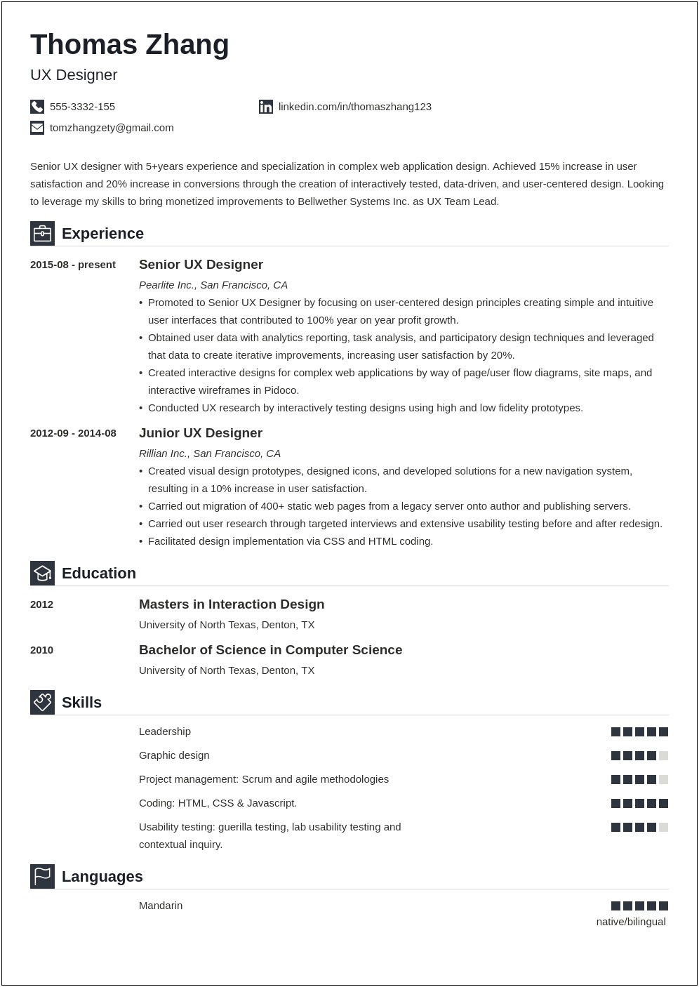 Senior User Experience Designer Resume Sample