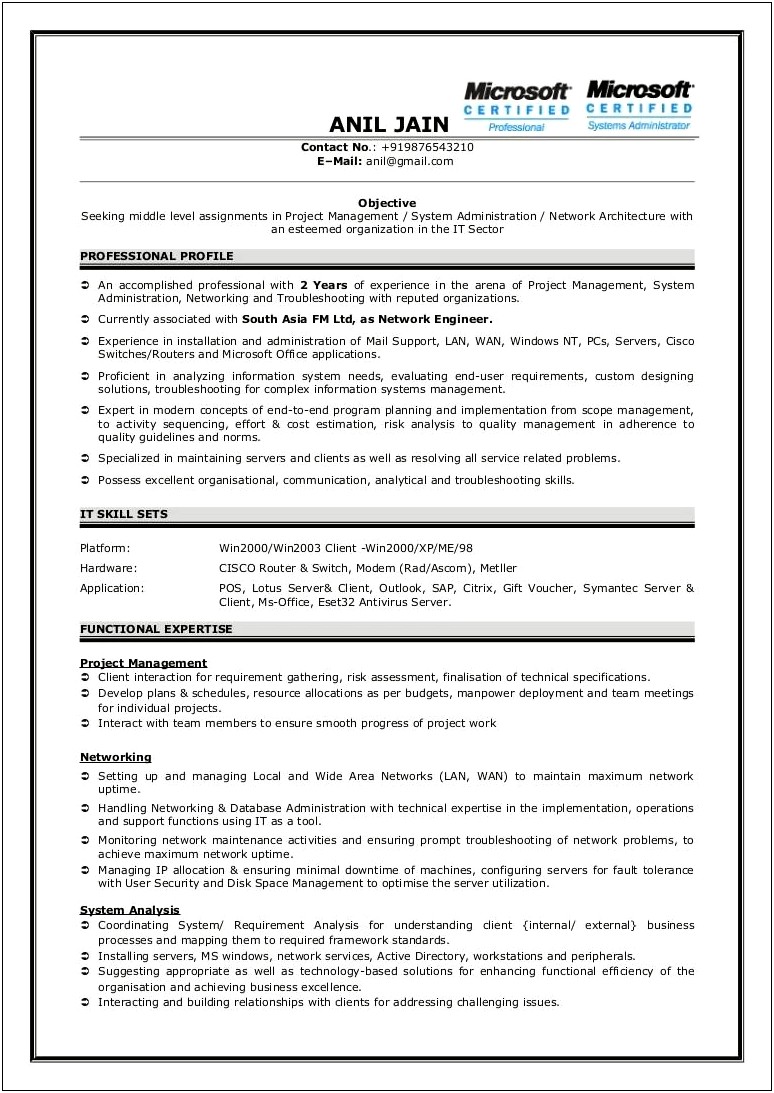 Setup Small Office Network With Server Resume Example