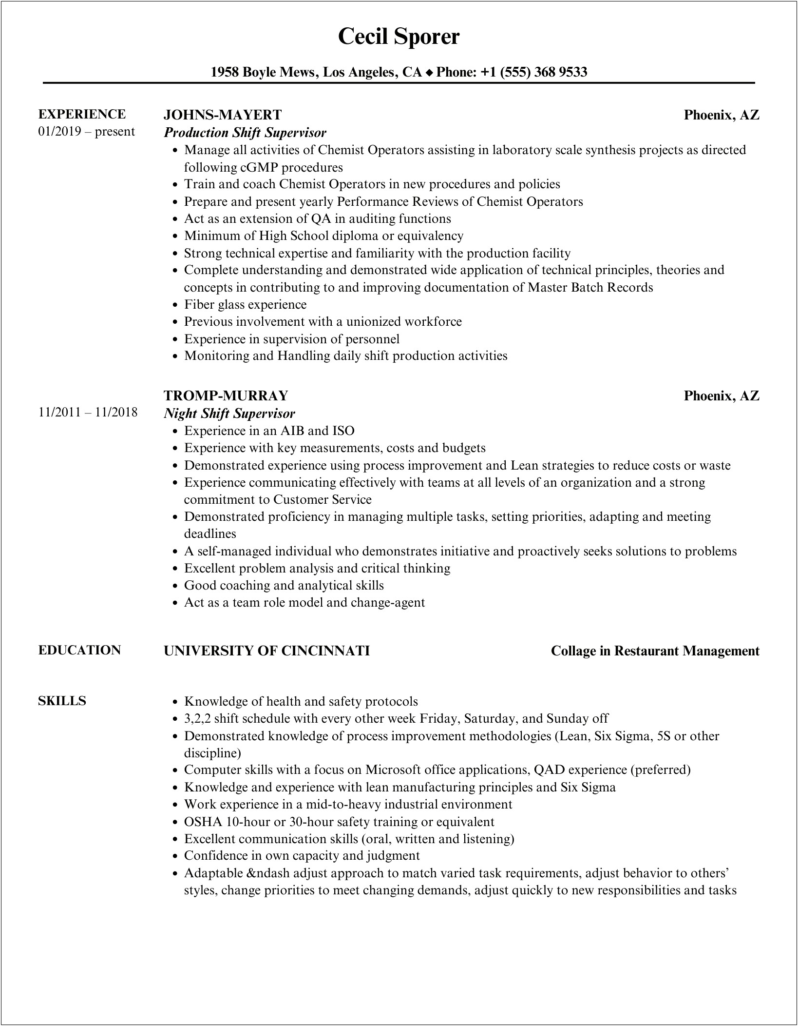 Shift Supervisor Job Description For Resume Rite Aid