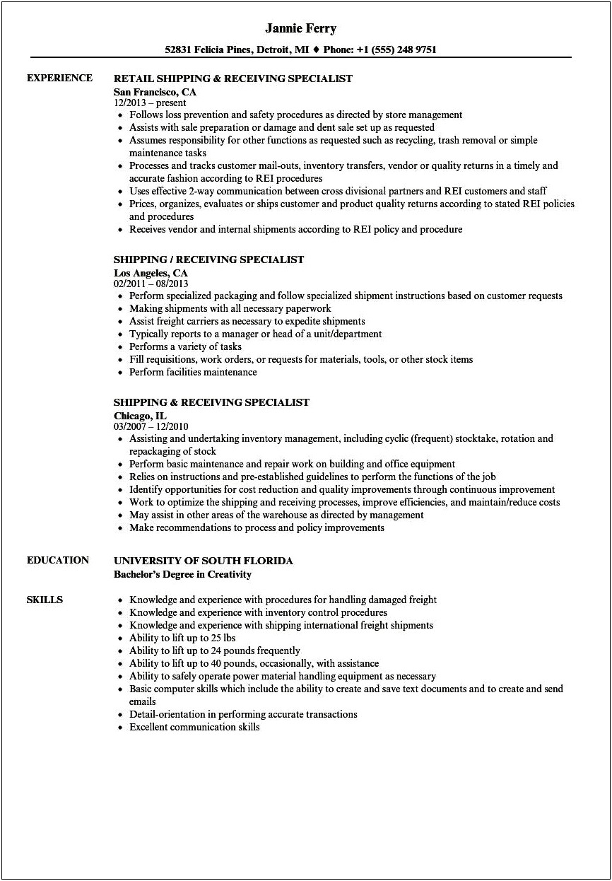 Shipping And Receiving Supervisor Resume Skills