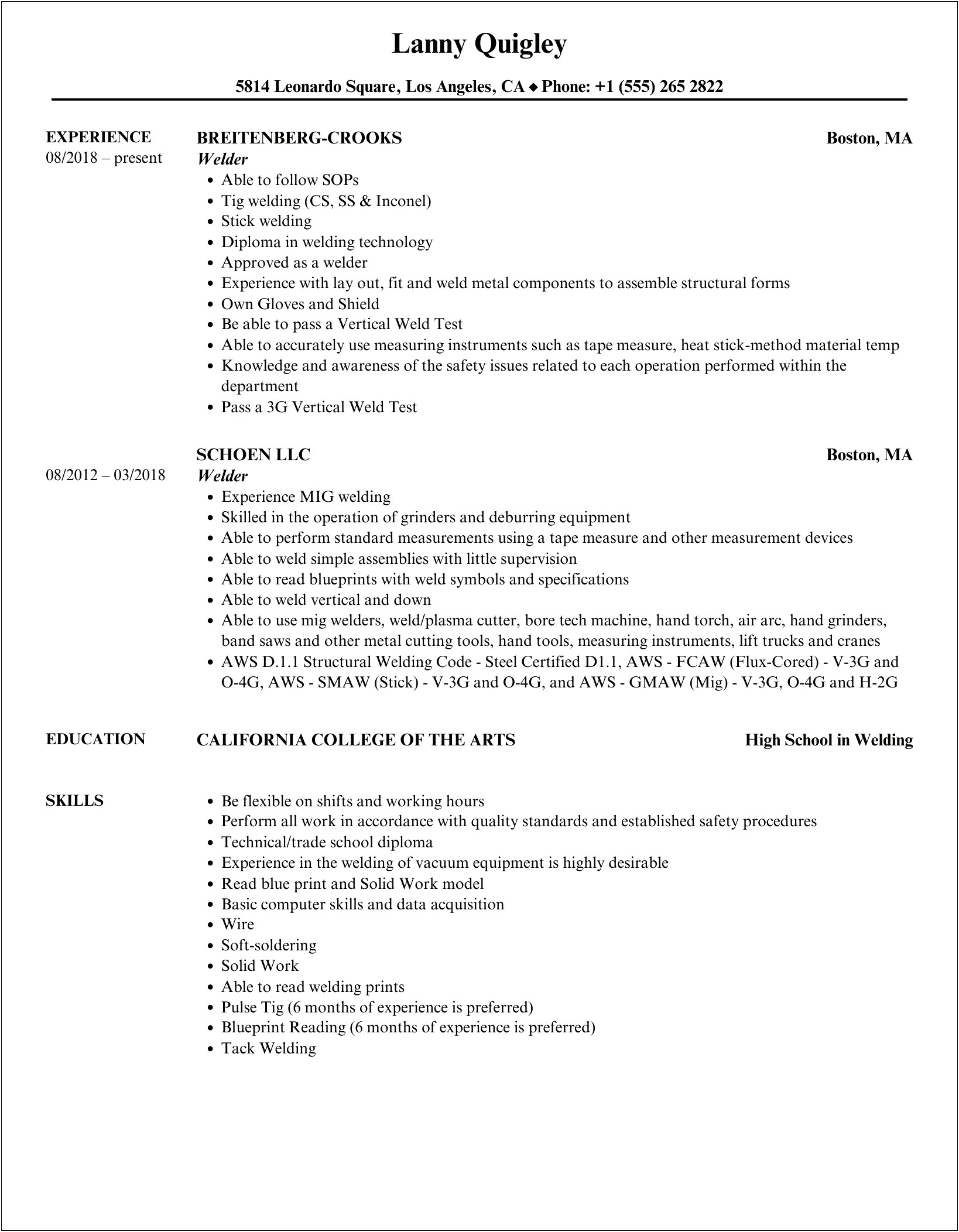 Shipyard Welder Job Description Resume Sample