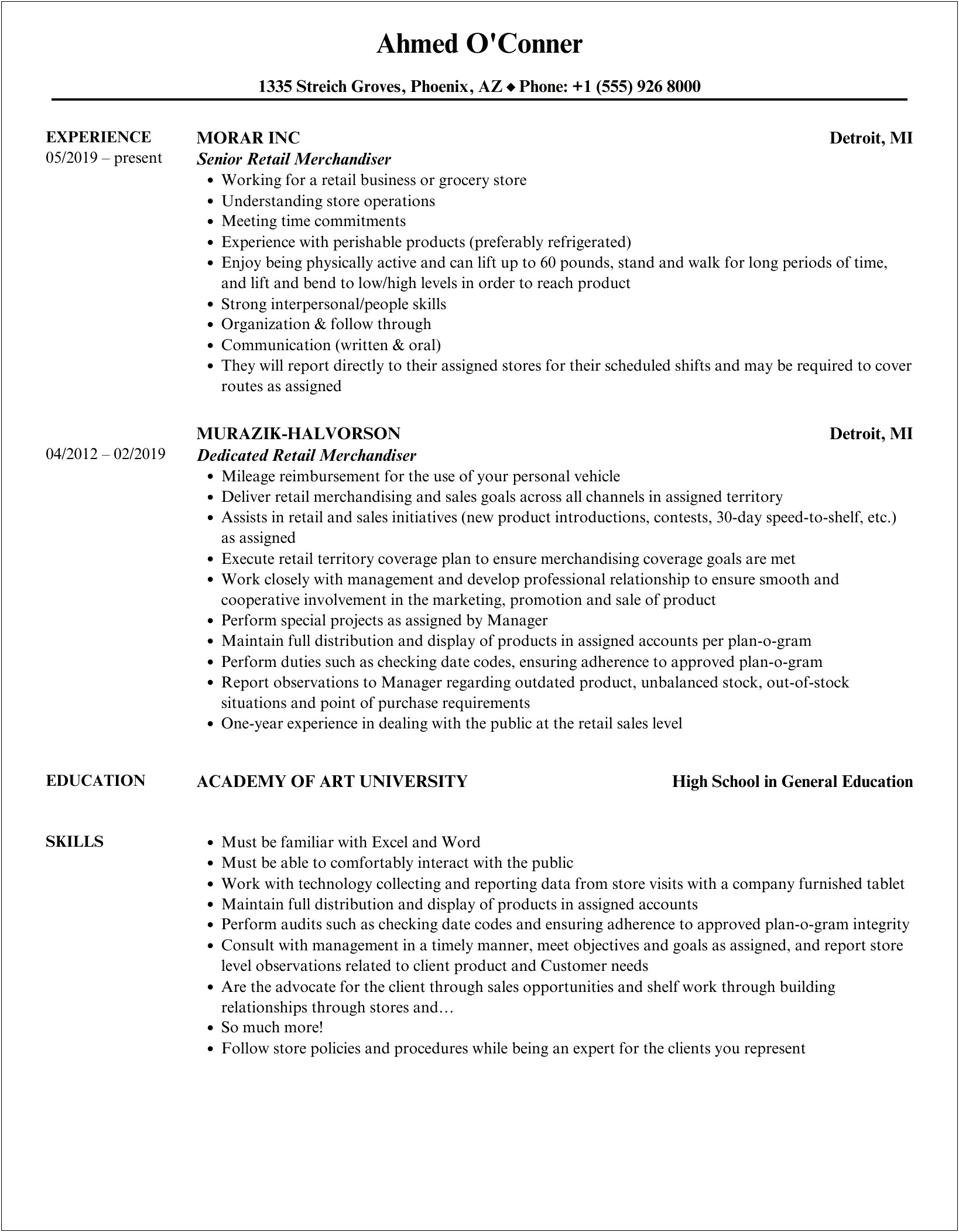 Shoppers Drug Mart Merchandiser Resume Sample