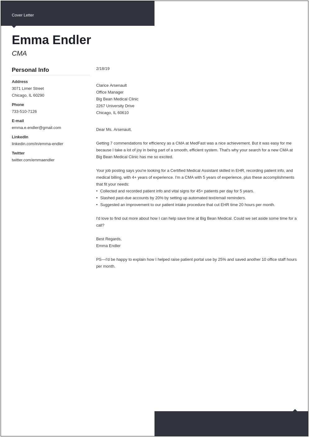 Short Email Cover Letter For Resume