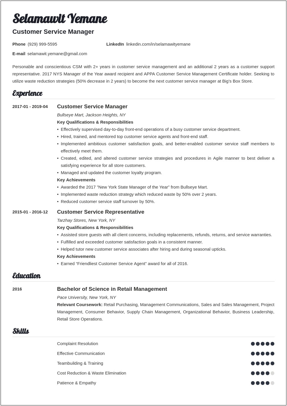 Simple Customer Service Summary For Resume