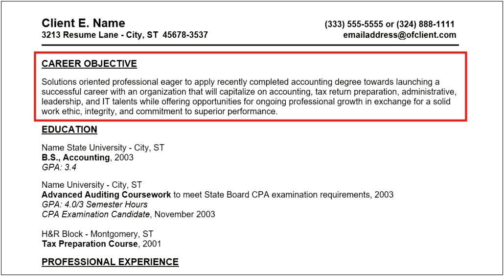 Simple Objective For A First Job Resume