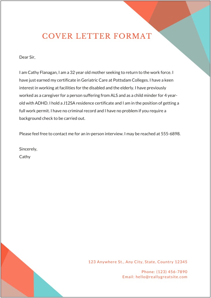 Simple Resume Cover Letter For Email