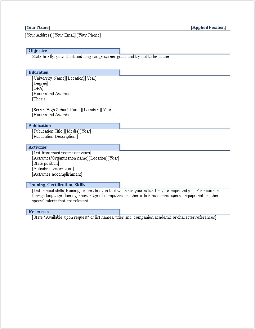 Simple Resume Example For Fresh Graduate