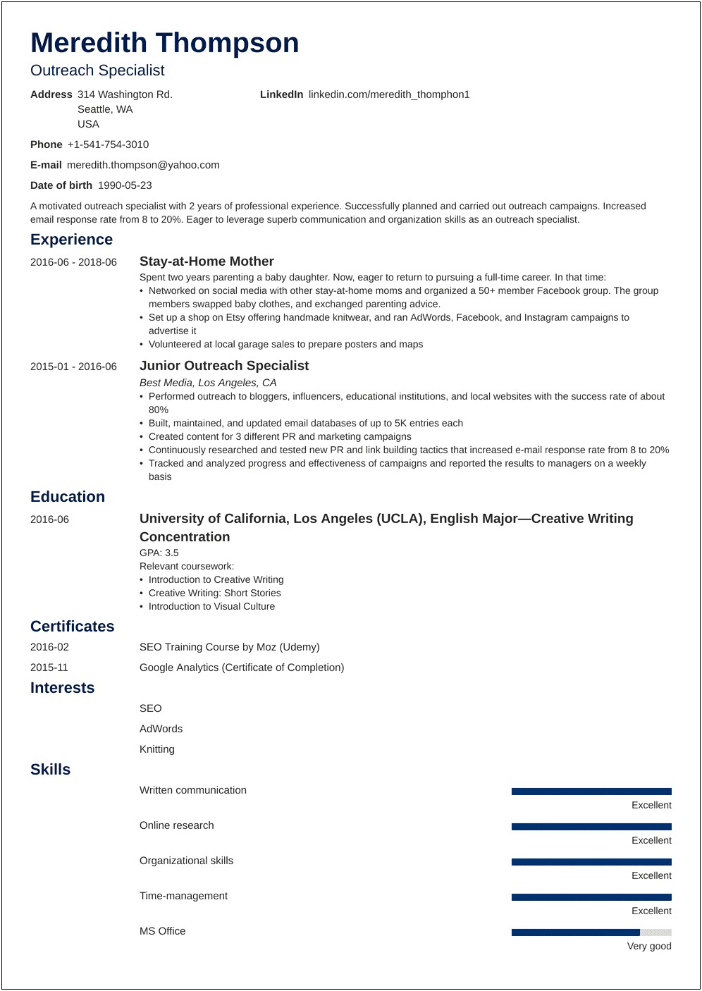 Simple Resume For Retunring To Work