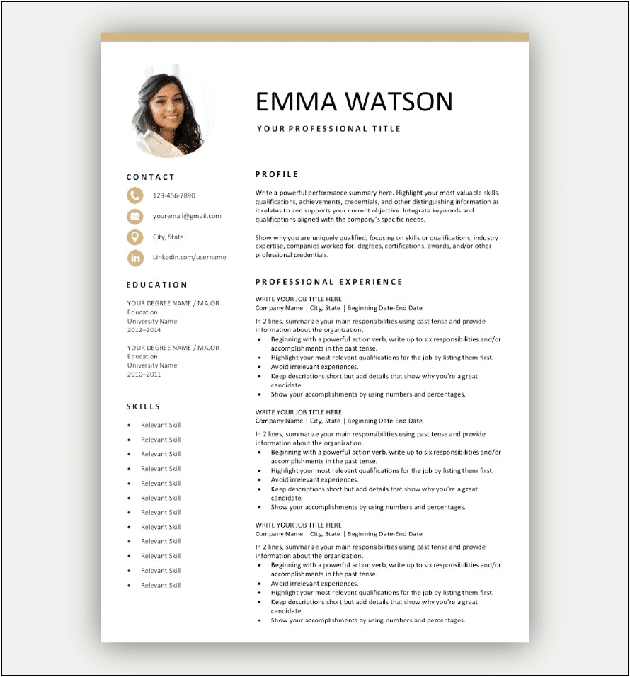 Simple Resume Format For Job Application