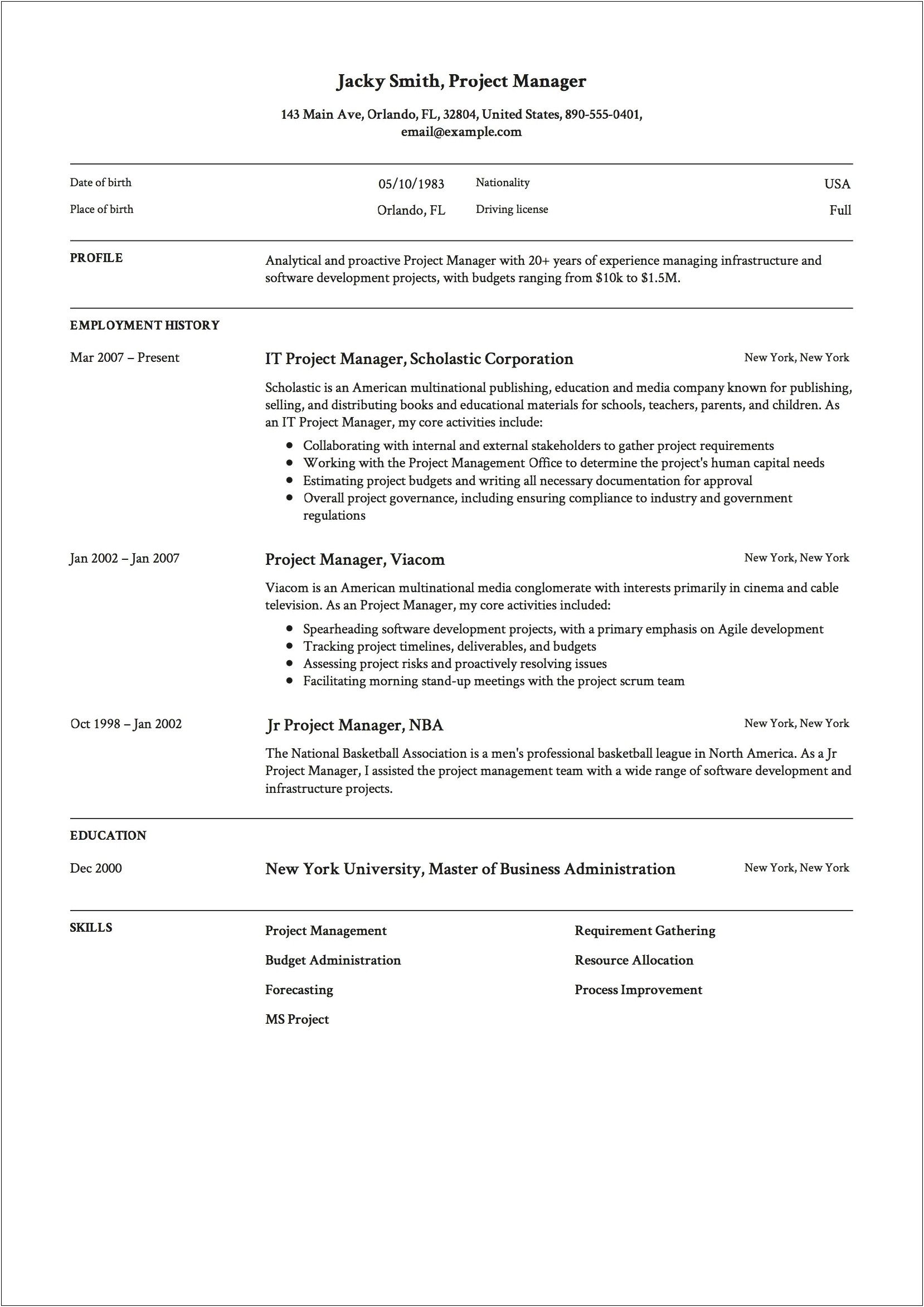 Simple Resume Format For Job Pdf