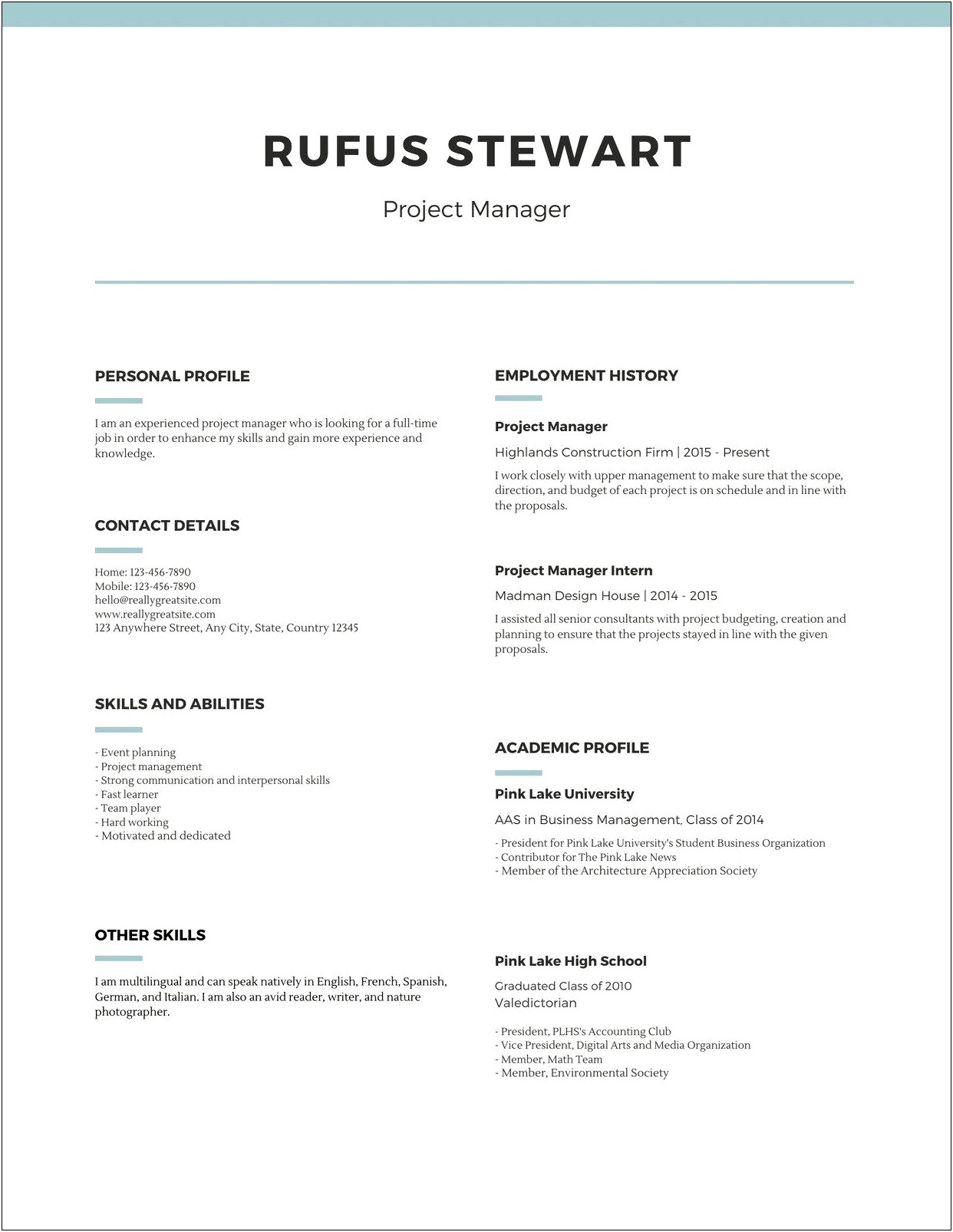 Simple Resume Format Sample For Students