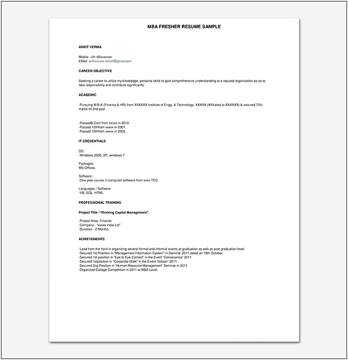 Simple Sample Resume For Fresh Graduate