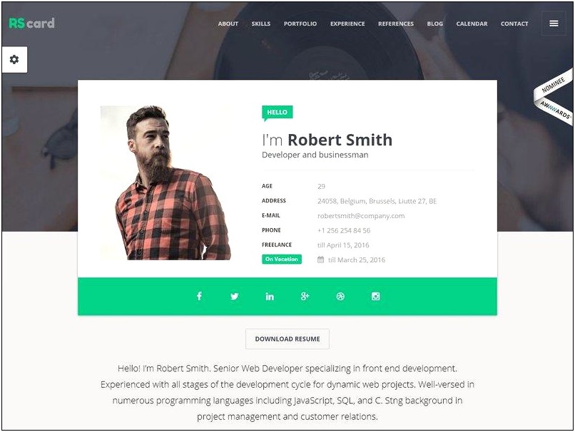 Single Page Html Template For Web Resume