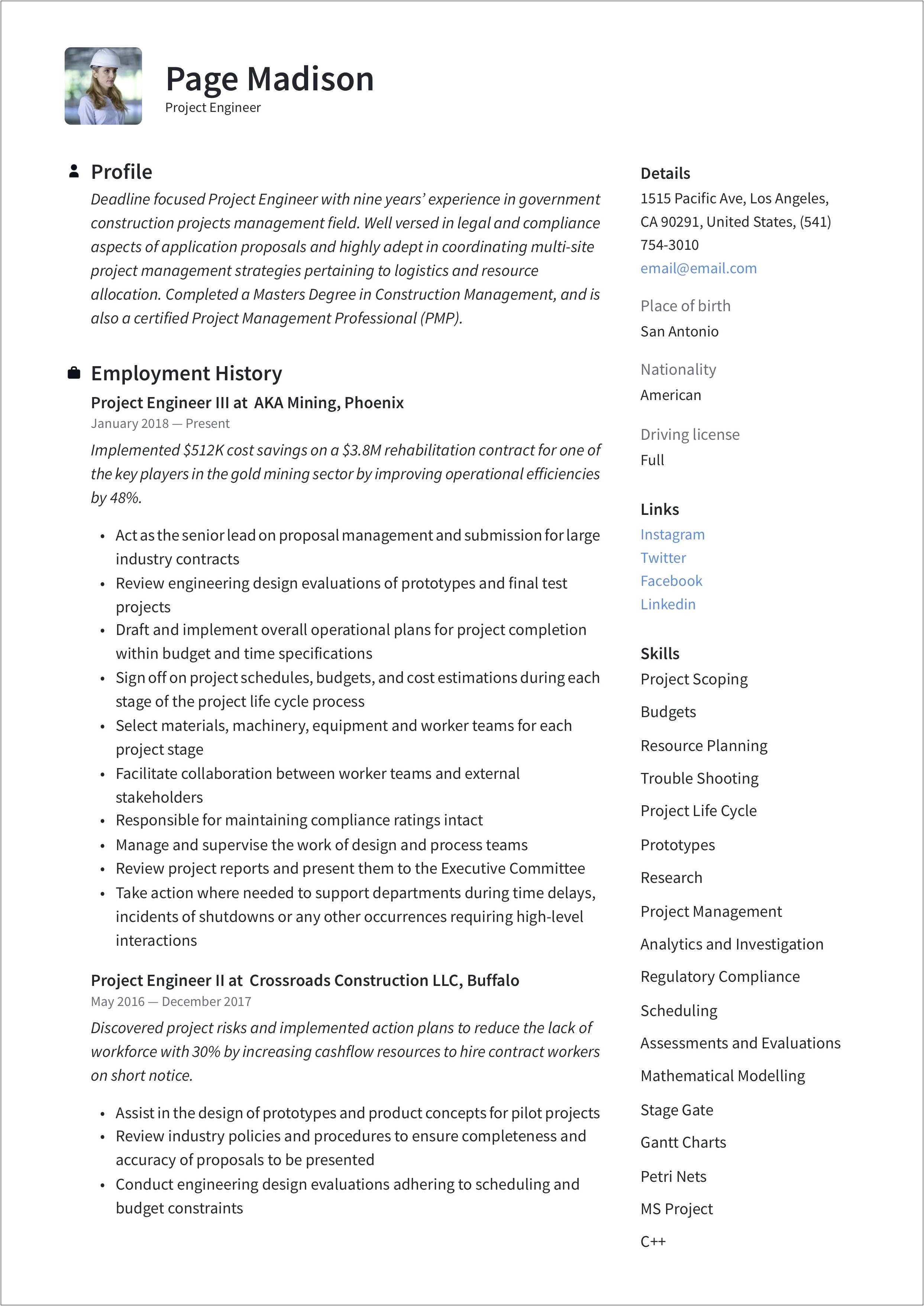 Site Engineer Mep Mechanical Resume Sample