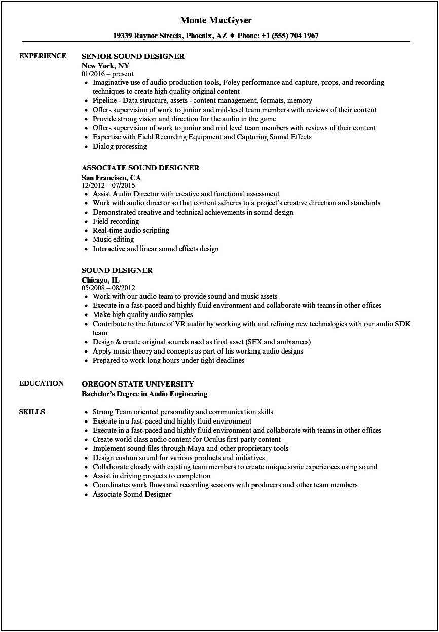 Skill To Put On A Sound Design Resume