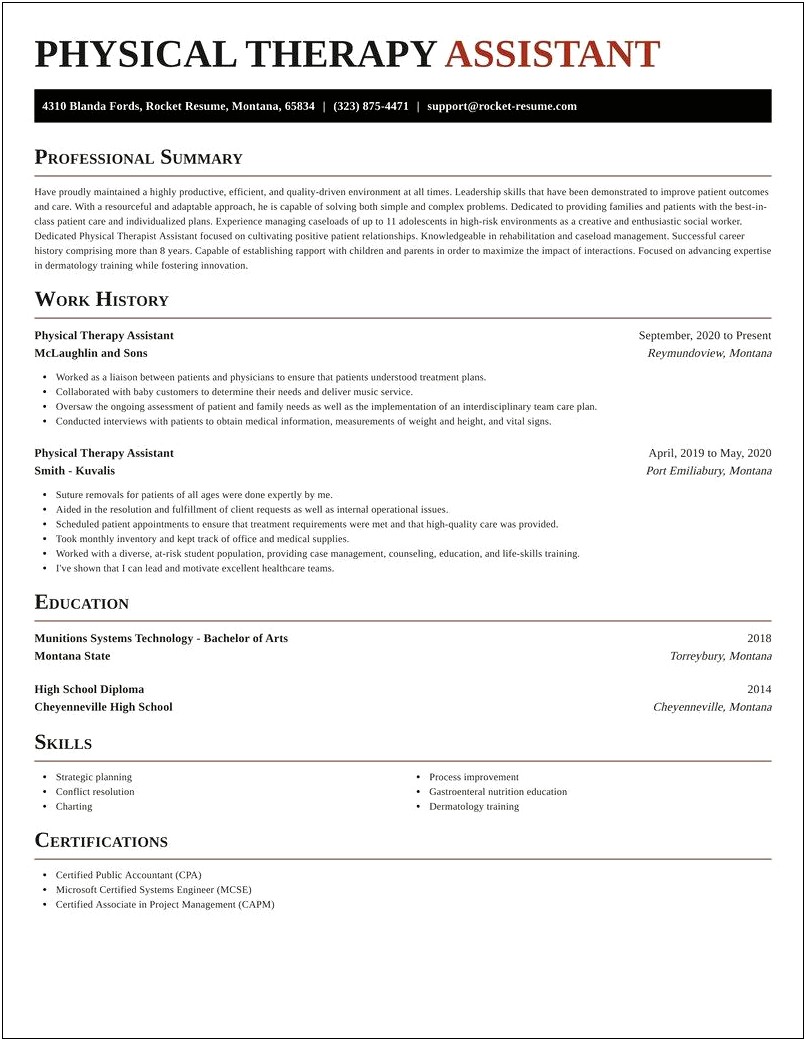 Skilled Nursing Physical Therapy Assistant Resume