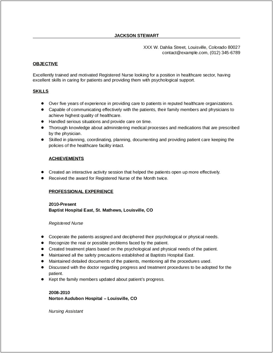 Skilled Rehab Nurse Job Description For Resume