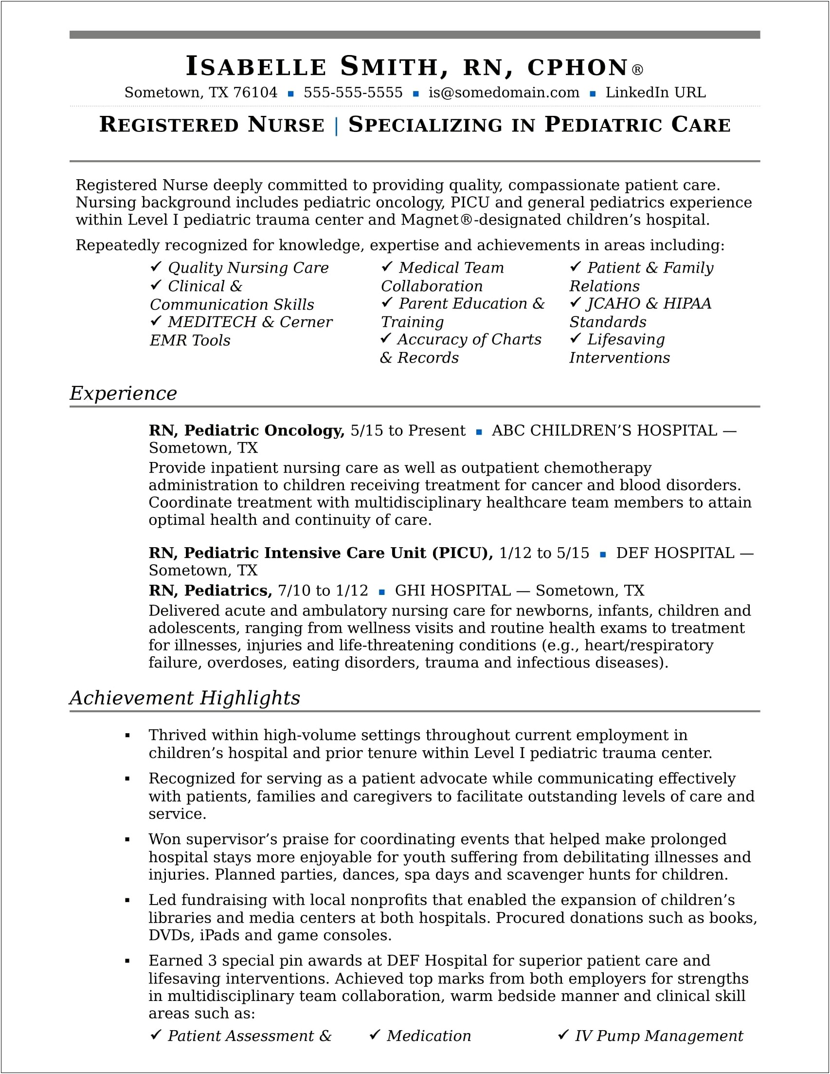 Skills And Abilities For A Nursing Resume
