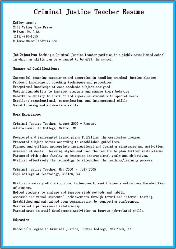 Skills And Abilities For Criminal Justice Resume