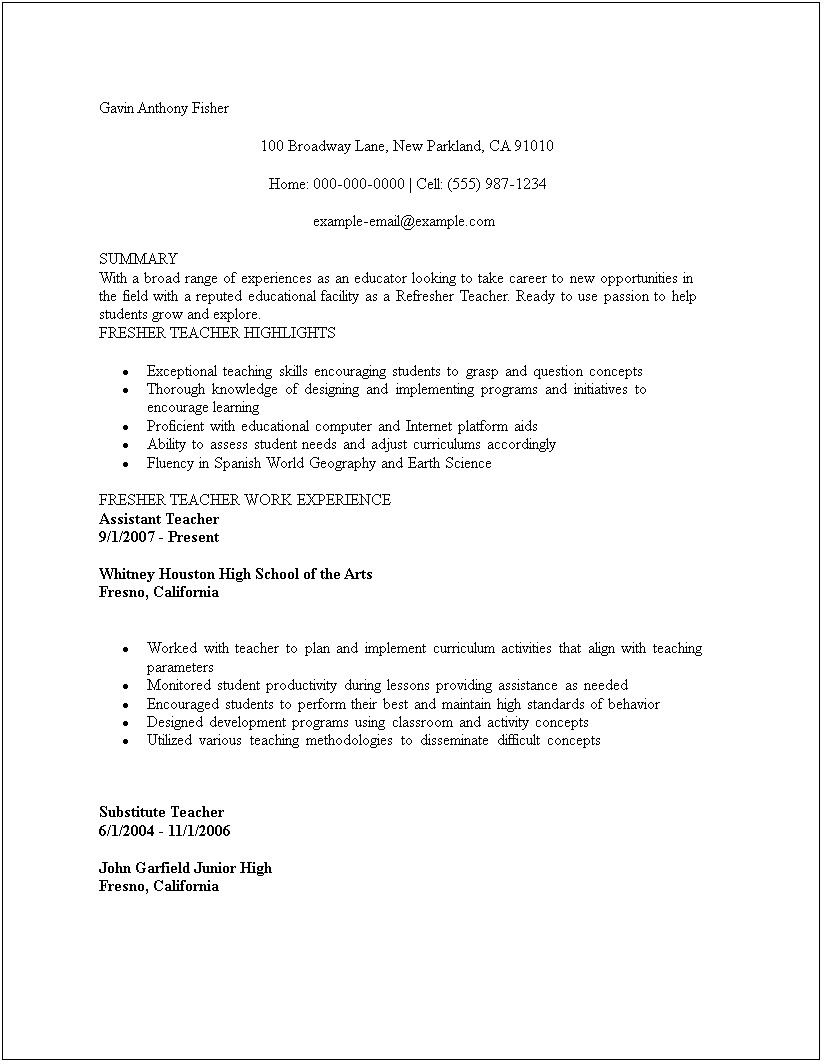 Skills And Abilities For Resume Substitute Teacher