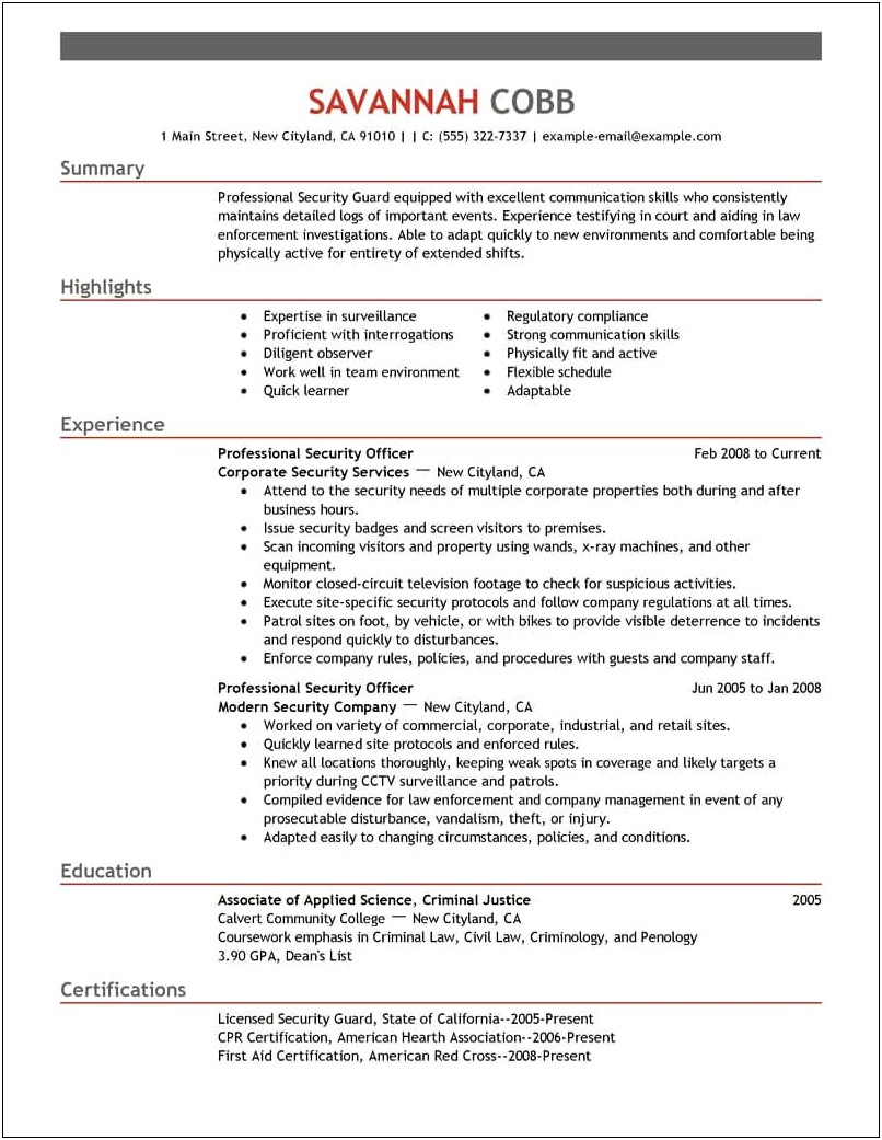 Skills And Abilities For Security Resume