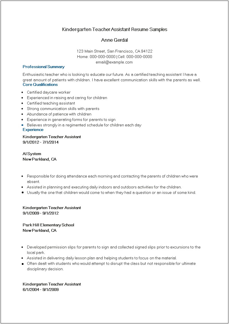 Skills And Abilities For Teacher Aide Resume