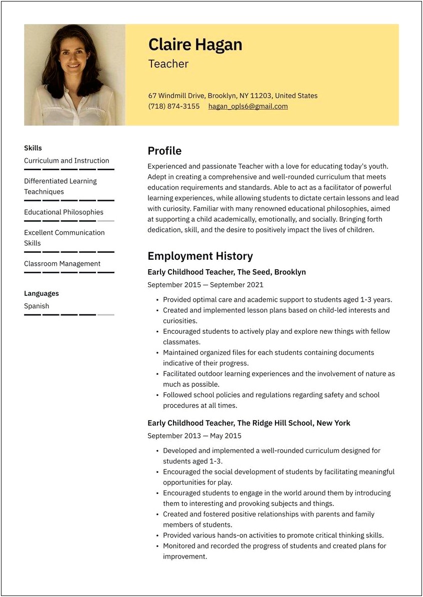 Skills And Abilities For Teacher Resume