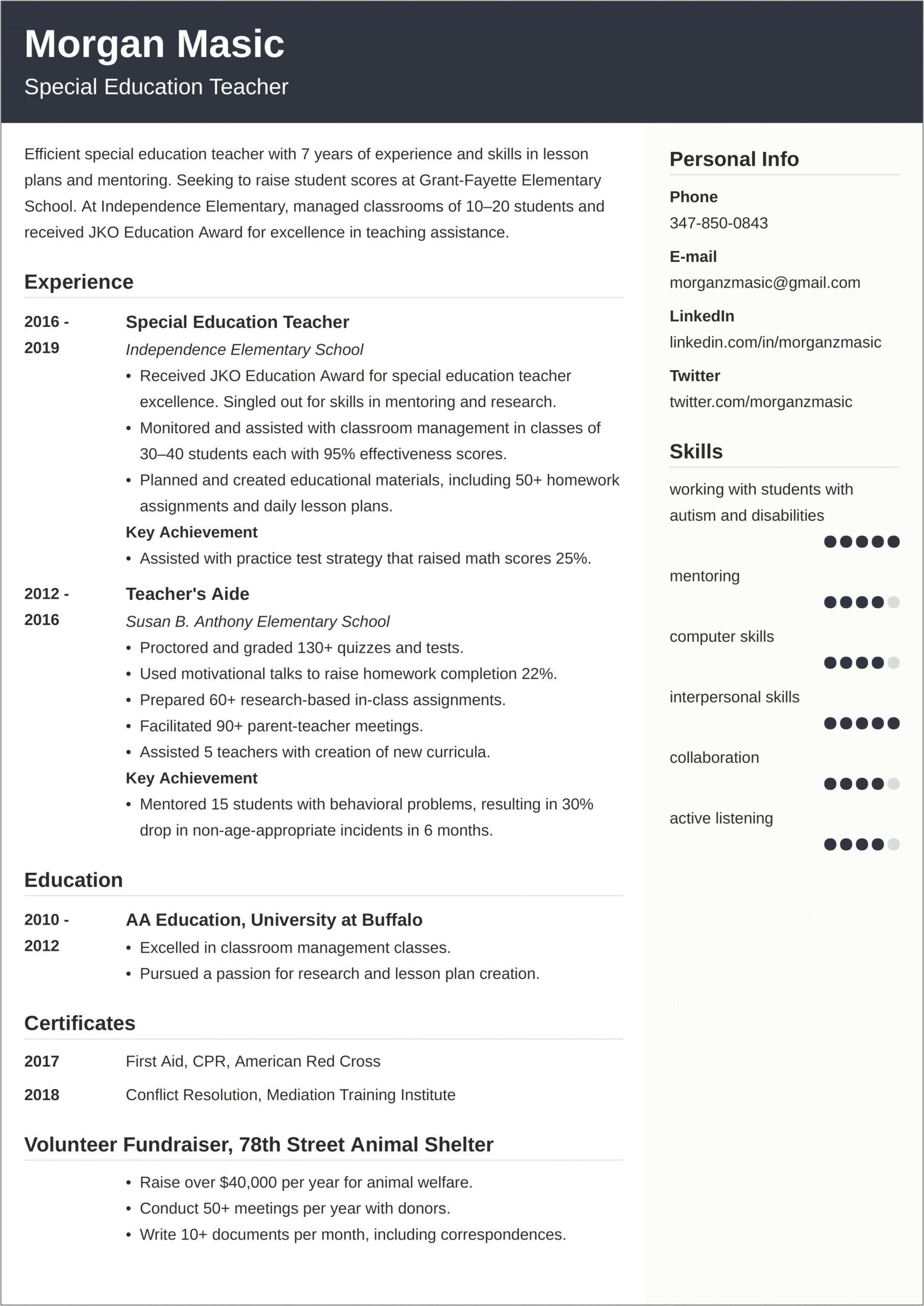 Skills And Abilities In Teaching Resume