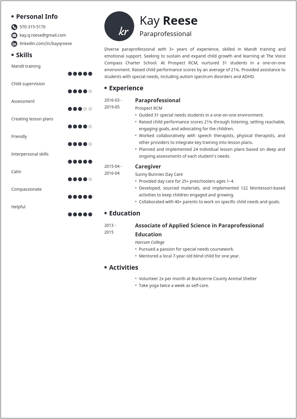 Skills And Abilities On A Resume Is Paraprofessional