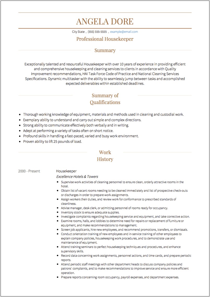 Skills And Abilities On Resume For Housekeeping