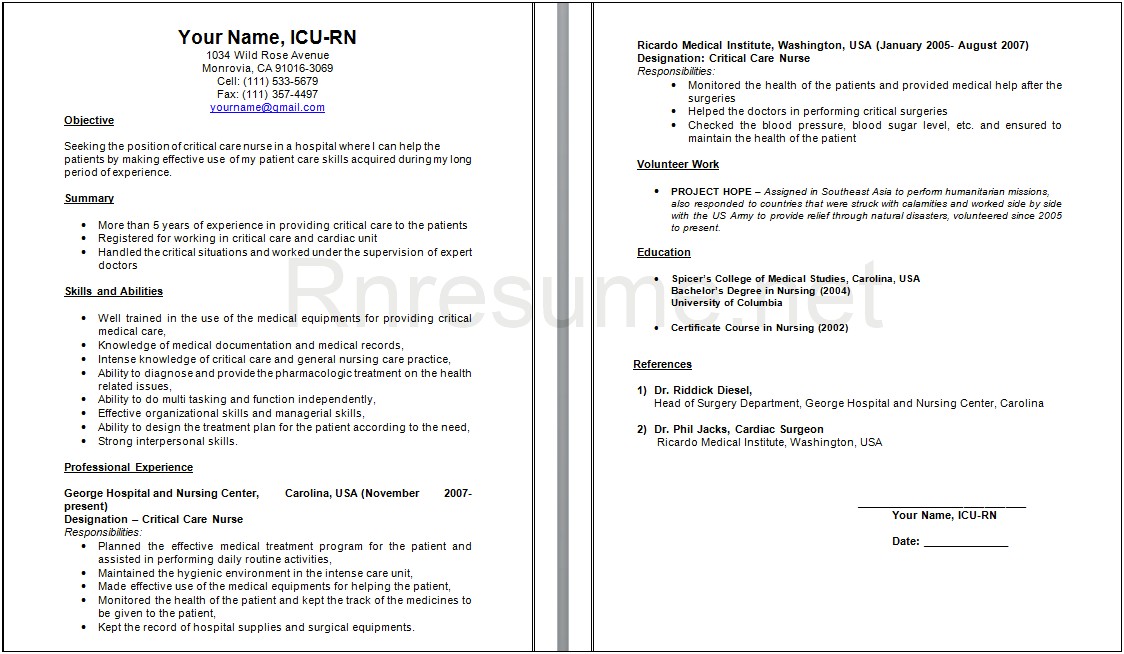 Skills And Abilities Resume For Nursing