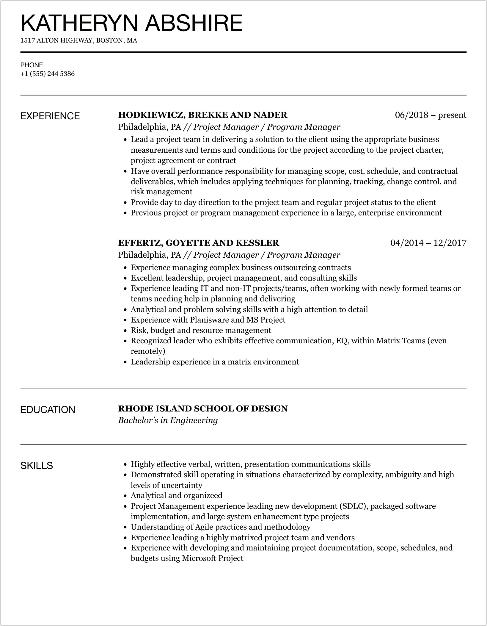 Skills And Abilities Resume Program Manager