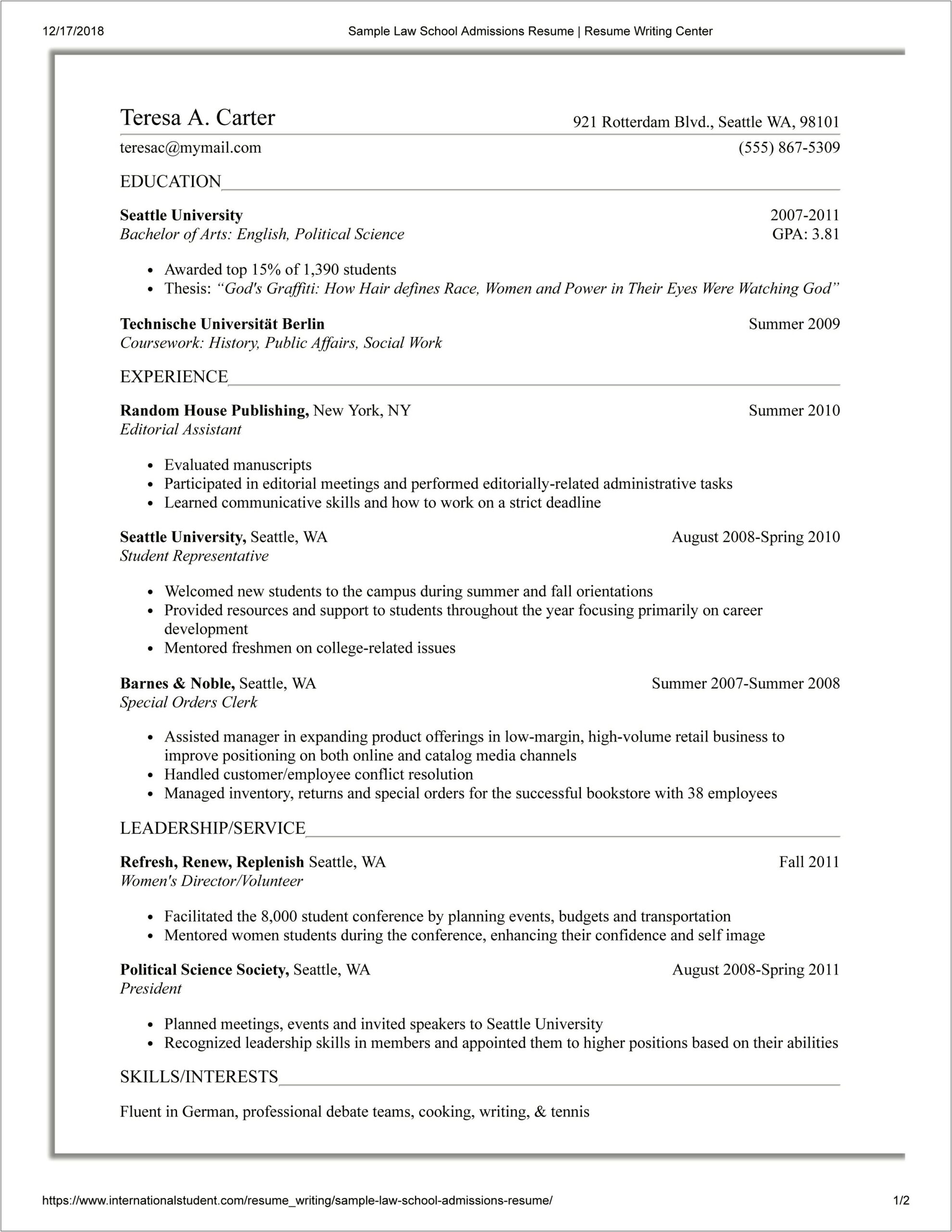 Skills And Interests Examples On Resume