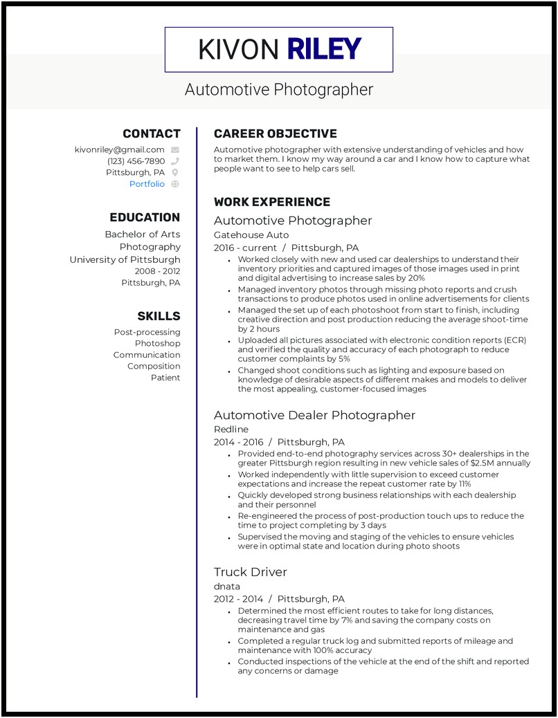 Skills And Interests On Resume For A Photography