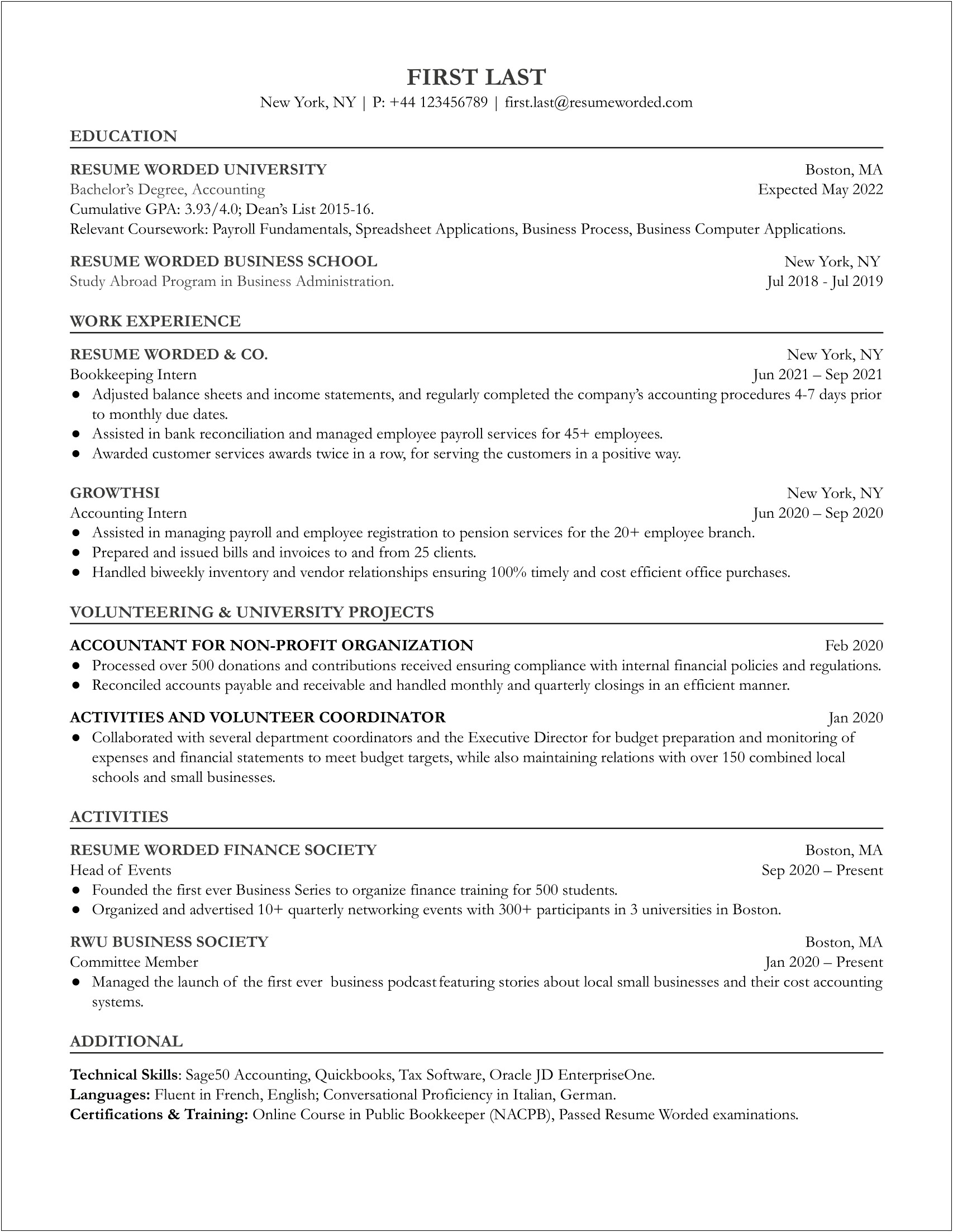 Skills And Qualifications For Bookkeeper Resume