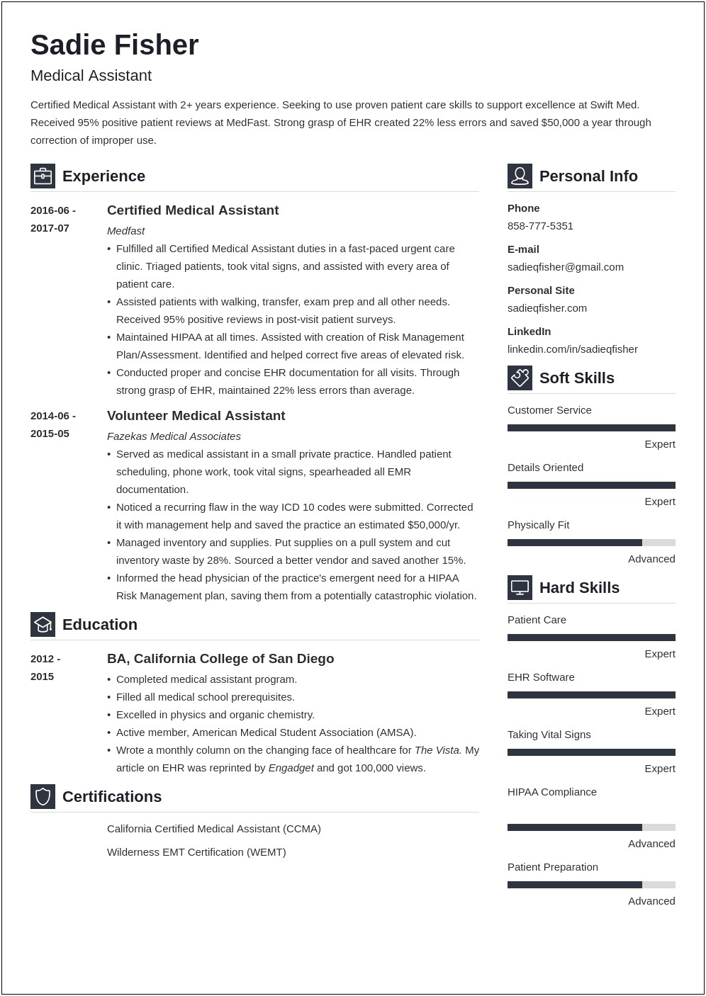 Skills And Qualifications For Medical Assistant Resume